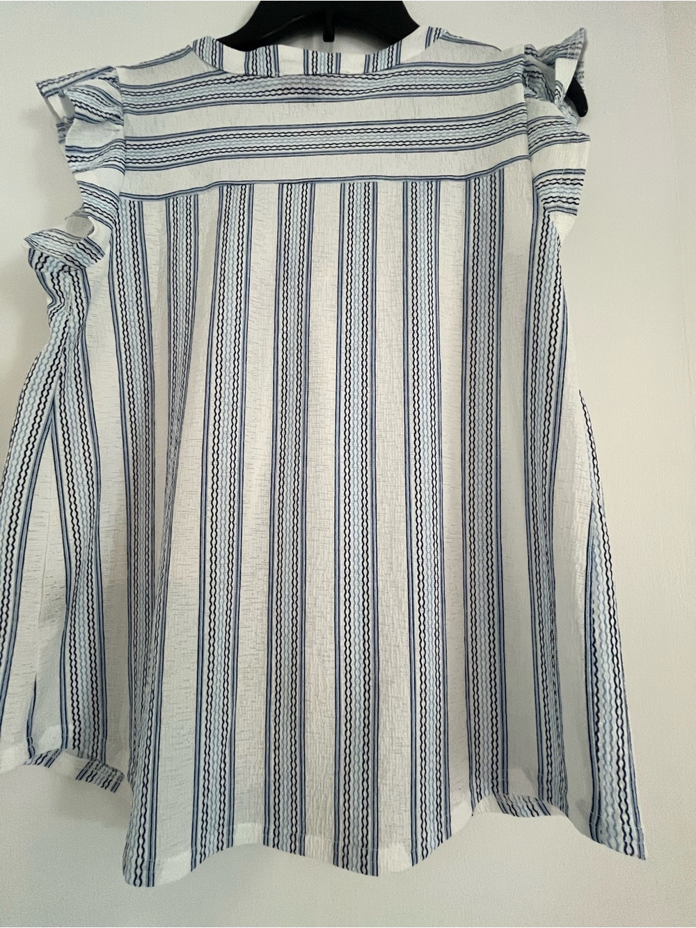 50th Street Sleeveless V-Neck Striped Flutter Top - Blue/White Size: Petite Sml - Picture 2 of 9
